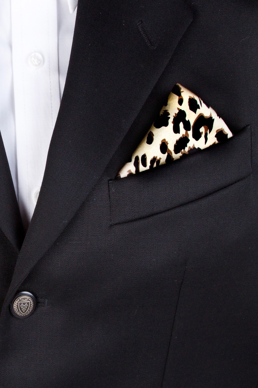 "Leopard Print 16"" Pocket Square Tan/Taupe Microfiber